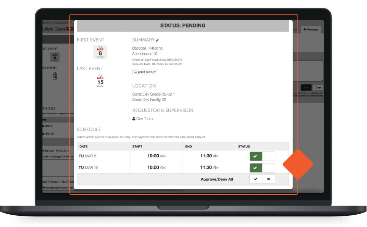 Approve or deny reservation requests with a single click. | FindSpotz.com